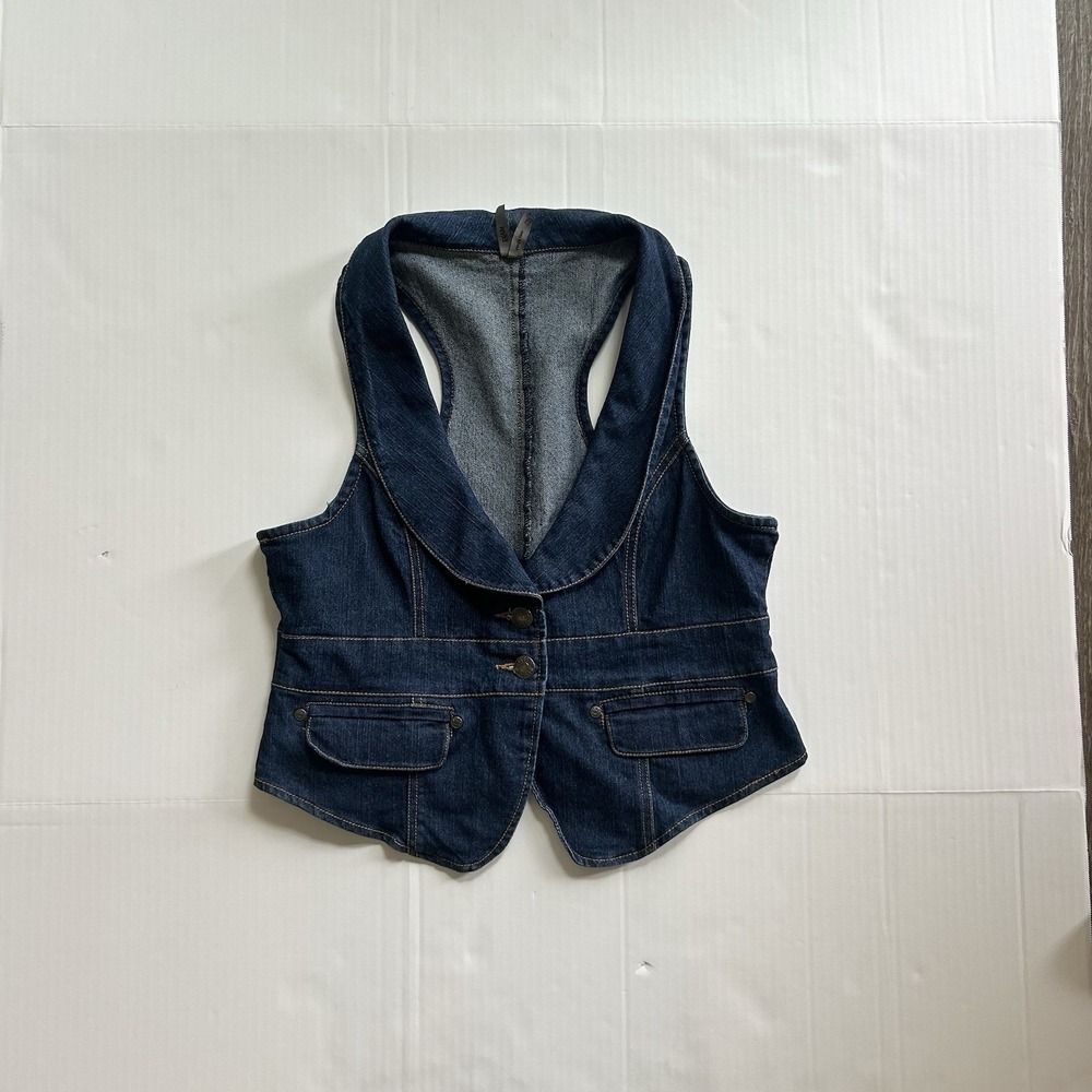 2000s Max Rave Denim Vest Y2K Grunge Indie